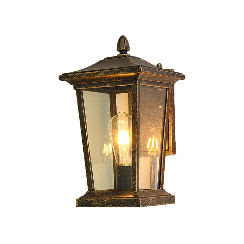 1-Head Flush Wall Sconce Traditional Porch Wall Mounted Lighting with Pavilion Dimpled Glass Shade in Black/Brass Clearhalo 'Art deco wall lights' 'Cast Iron' 'Glass' 'Industrial wall lights' 'Industrial' 'Middle century wall lights' 'Modern' 'Rustic wall lights' 'Tiffany' 'Traditional wall lights' 'Wall Lamps & Sconces' 'Wall Lights' Lighting' 1687776