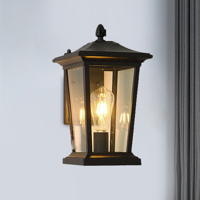 1-Head Flush Wall Sconce Traditional Porch Wall Mounted Lighting with Pavilion Dimpled Glass Shade in Black/Brass Clearhalo 'Art deco wall lights' 'Cast Iron' 'Glass' 'Industrial wall lights' 'Industrial' 'Middle century wall lights' 'Modern' 'Rustic wall lights' 'Tiffany' 'Traditional wall lights' 'Wall Lamps & Sconces' 'Wall Lights' Lighting' 1687779