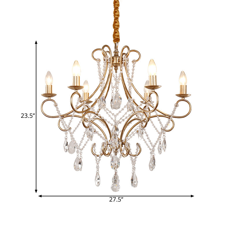 Candlestick Chandelier Lamp Contemporary Metal 6 Lights Gold Ceiling Pendant with Crystal Accent Clearhalo 'Ceiling Lights' 'Chandeliers' 'Modern Chandeliers' 'Modern' Lighting' 1687834