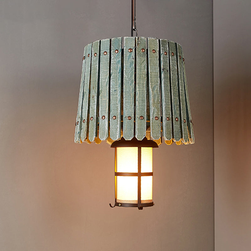 Opal Glass Lantern Pendant Lighting Warehouse 1 Head Bar Hanging Light Kit with Barrel Wood Design in Black Clearhalo 'Art Deco Pendants' 'Black' 'Cast Iron' 'Ceiling Lights' 'Ceramic' 'Crystal' 'Industrial Pendants' 'Industrial' 'Metal' 'Middle Century Pendants' 'Pendant Lights' 'Pendants' 'Rustic Pendants' 'Tiffany' Lighting' 1687930