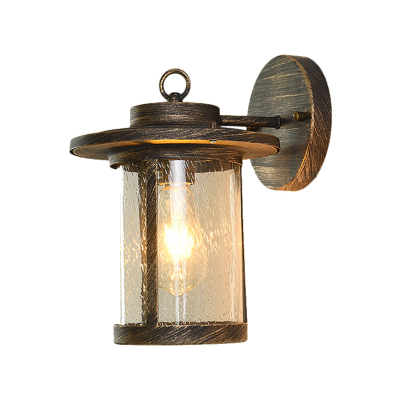 Single Light Cylinder Wall Lighting Warehouse Black/Brass Seedy Glass Wall Mounted Light Clearhalo 'Art deco wall lights' 'Cast Iron' 'Glass' 'Industrial wall lights' 'Industrial' 'Middle century wall lights' 'Modern' 'Rustic wall lights' 'Tiffany' 'Traditional wall lights' 'Wall Lamps & Sconces' 'Wall Lights' Lighting' 1687963