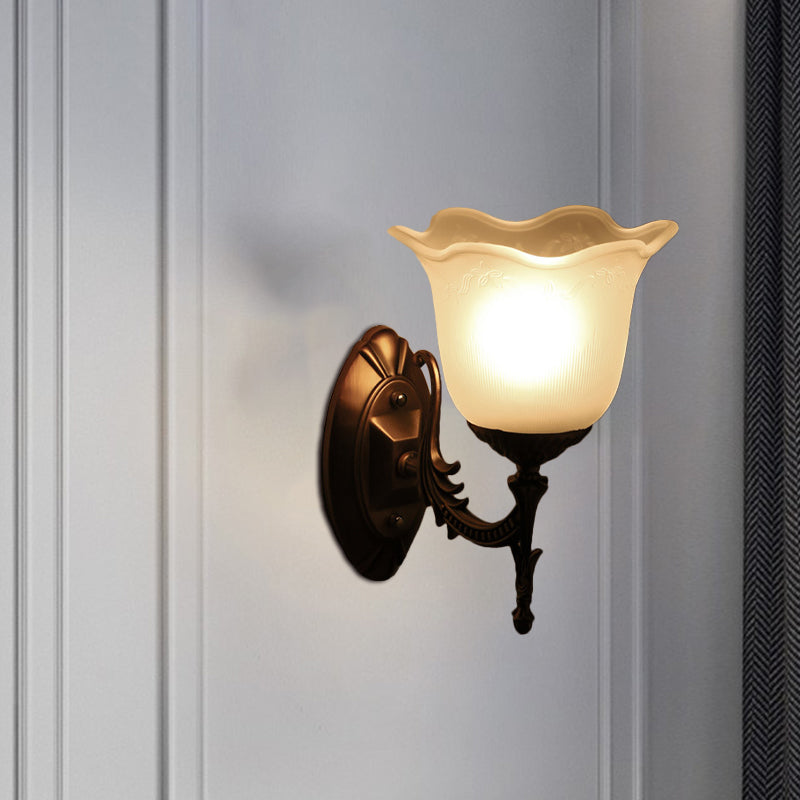 Brass Scalloped Bell Wall Light Fixture Rustic Frosted Glass 1/2-Light Living Room Wall Mount Lighting 1.0 Brass Clearhalo 'Wall Lamps & Sconces' 'Wall Lights' Lighting' 1688402