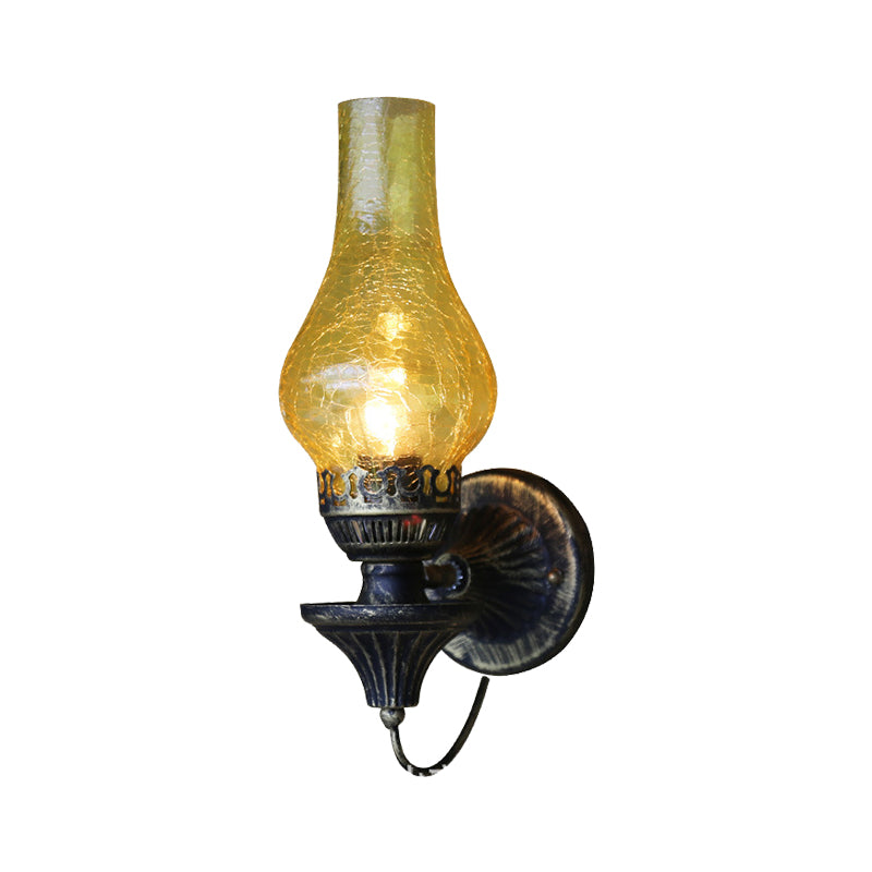 Vase Courtyard Wall Light Fixture Industrial Textured White/Clear/Yellow Crackle Glass 1 Bulb Black Wall Lighting Clearhalo 'Art deco wall lights' 'Cast Iron' 'Glass' 'Industrial wall lights' 'Industrial' 'Middle century wall lights' 'Modern' 'Rustic wall lights' 'Tiffany' 'Traditional wall lights' 'Wall Lamps & Sconces' 'Wall Lights' Lighting' 1688443