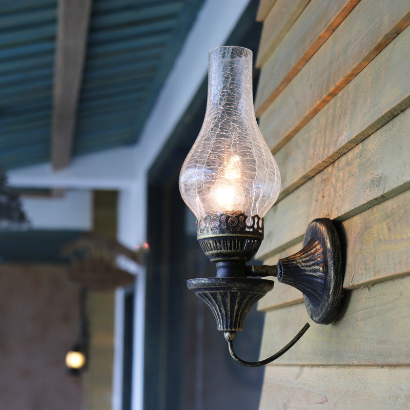 Vase Courtyard Wall Light Fixture Industrial Textured White/Clear/Yellow Crackle Glass 1 Bulb Black Wall Lighting Clear Clearhalo 'Art deco wall lights' 'Cast Iron' 'Glass' 'Industrial wall lights' 'Industrial' 'Middle century wall lights' 'Modern' 'Rustic wall lights' 'Tiffany' 'Traditional wall lights' 'Wall Lamps & Sconces' 'Wall Lights' Lighting' 1688445