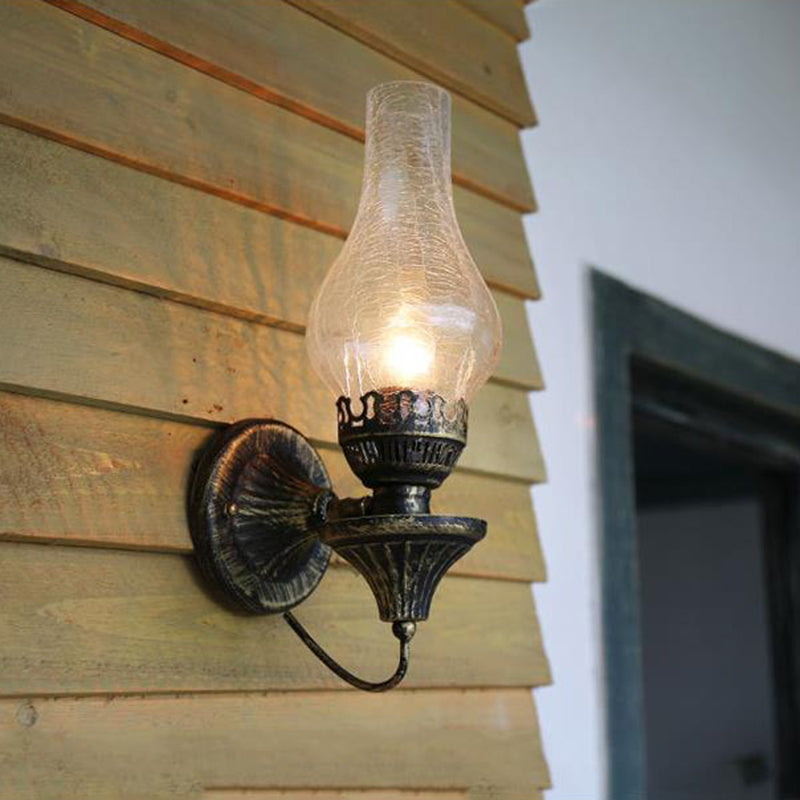Vase Courtyard Wall Light Fixture Industrial Textured White/Clear/Yellow Crackle Glass 1 Bulb Black Wall Lighting Clearhalo 'Art deco wall lights' 'Cast Iron' 'Glass' 'Industrial wall lights' 'Industrial' 'Middle century wall lights' 'Modern' 'Rustic wall lights' 'Tiffany' 'Traditional wall lights' 'Wall Lamps & Sconces' 'Wall Lights' Lighting' 1688446