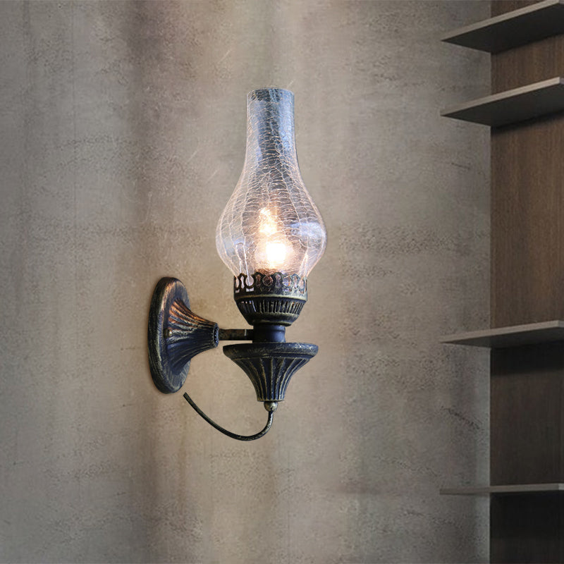 Vase Courtyard Wall Light Fixture Industrial Textured White/Clear/Yellow Crackle Glass 1 Bulb Black Wall Lighting Clearhalo 'Art deco wall lights' 'Cast Iron' 'Glass' 'Industrial wall lights' 'Industrial' 'Middle century wall lights' 'Modern' 'Rustic wall lights' 'Tiffany' 'Traditional wall lights' 'Wall Lamps & Sconces' 'Wall Lights' Lighting' 1688447