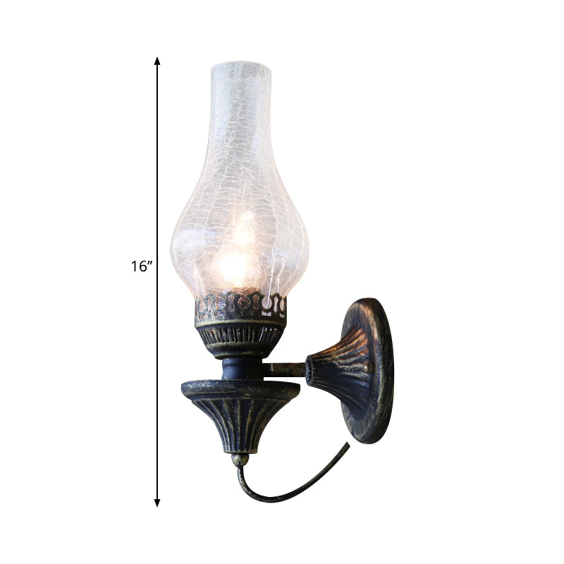 Vase Courtyard Wall Light Fixture Industrial Textured White/Clear/Yellow Crackle Glass 1 Bulb Black Wall Lighting Clearhalo 'Art deco wall lights' 'Cast Iron' 'Glass' 'Industrial wall lights' 'Industrial' 'Middle century wall lights' 'Modern' 'Rustic wall lights' 'Tiffany' 'Traditional wall lights' 'Wall Lamps & Sconces' 'Wall Lights' Lighting' 1688449