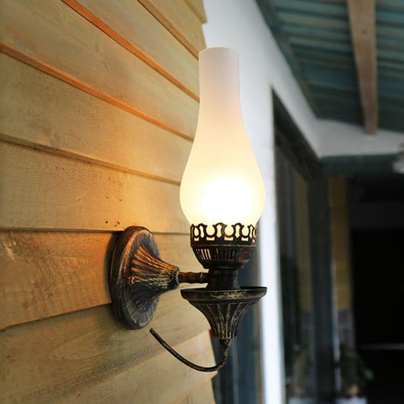 Vase Courtyard Wall Light Fixture Industrial Textured White/Clear/Yellow Crackle Glass 1 Bulb Black Wall Lighting Clearhalo 'Art deco wall lights' 'Cast Iron' 'Glass' 'Industrial wall lights' 'Industrial' 'Middle century wall lights' 'Modern' 'Rustic wall lights' 'Tiffany' 'Traditional wall lights' 'Wall Lamps & Sconces' 'Wall Lights' Lighting' 1688451