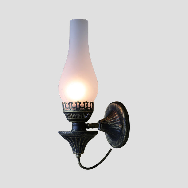 Vase Courtyard Wall Light Fixture Industrial Textured White/Clear/Yellow Crackle Glass 1 Bulb Black Wall Lighting Clearhalo 'Art deco wall lights' 'Cast Iron' 'Glass' 'Industrial wall lights' 'Industrial' 'Middle century wall lights' 'Modern' 'Rustic wall lights' 'Tiffany' 'Traditional wall lights' 'Wall Lamps & Sconces' 'Wall Lights' Lighting' 1688452