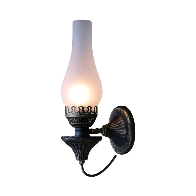 Vase Courtyard Wall Light Fixture Industrial Textured White/Clear/Yellow Crackle Glass 1 Bulb Black Wall Lighting Clearhalo 'Art deco wall lights' 'Cast Iron' 'Glass' 'Industrial wall lights' 'Industrial' 'Middle century wall lights' 'Modern' 'Rustic wall lights' 'Tiffany' 'Traditional wall lights' 'Wall Lamps & Sconces' 'Wall Lights' Lighting' 1688453