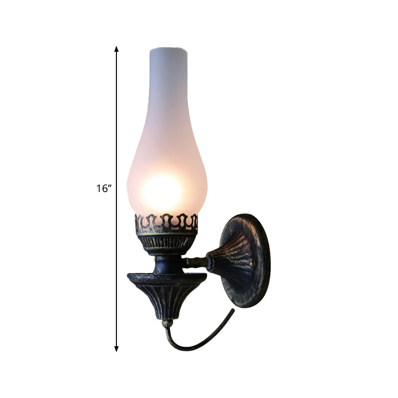 Vase Courtyard Wall Light Fixture Industrial Textured White/Clear/Yellow Crackle Glass 1 Bulb Black Wall Lighting Clearhalo 'Art deco wall lights' 'Cast Iron' 'Glass' 'Industrial wall lights' 'Industrial' 'Middle century wall lights' 'Modern' 'Rustic wall lights' 'Tiffany' 'Traditional wall lights' 'Wall Lamps & Sconces' 'Wall Lights' Lighting' 1688454