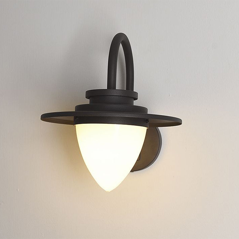 Conic Lodge Wall Mounted Lamp Antique White Glass 1 Bulb Black/Dark Coffee Wall Light with Round Shade Clearhalo 'Art deco wall lights' 'Cast Iron' 'Glass' 'Industrial wall lights' 'Industrial' 'Middle century wall lights' 'Modern' 'Rustic wall lights' 'Tiffany' 'Traditional wall lights' 'Wall Lamps & Sconces' 'Wall Lights' Lighting' 1688547