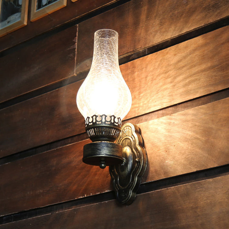 1 Head Vase Wall Mounted Lamp Nautical Black Textured White/Clear/Yellow Crackle Glass Wall Lighting Ideas Clearhalo 'Art deco wall lights' 'Cast Iron' 'Glass' 'Industrial wall lights' 'Industrial' 'Middle century wall lights' 'Modern' 'Rustic wall lights' 'Tiffany' 'Traditional wall lights' 'Wall Lamps & Sconces' 'Wall Lights' Lighting' 1688691
