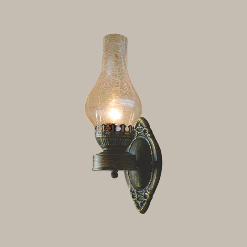 1 Head Vase Wall Mounted Lamp Nautical Black Textured White/Clear/Yellow Crackle Glass Wall Lighting Ideas Clearhalo 'Art deco wall lights' 'Cast Iron' 'Glass' 'Industrial wall lights' 'Industrial' 'Middle century wall lights' 'Modern' 'Rustic wall lights' 'Tiffany' 'Traditional wall lights' 'Wall Lamps & Sconces' 'Wall Lights' Lighting' 1688692