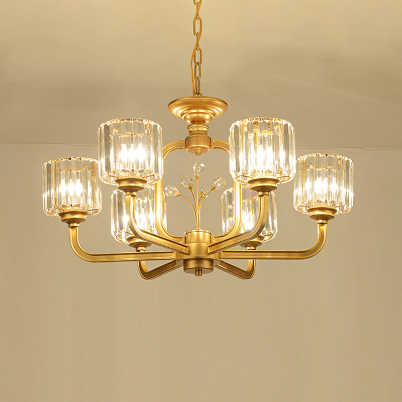 6/8-Bulb Living Room Chandelier Simple Black/Gold Suspension Lighting with Cylindrical Crystal Prisms Shade Clearhalo 'Ceiling Lights' 'Chandeliers' 'Modern Chandeliers' 'Modern' Lighting' 1688704