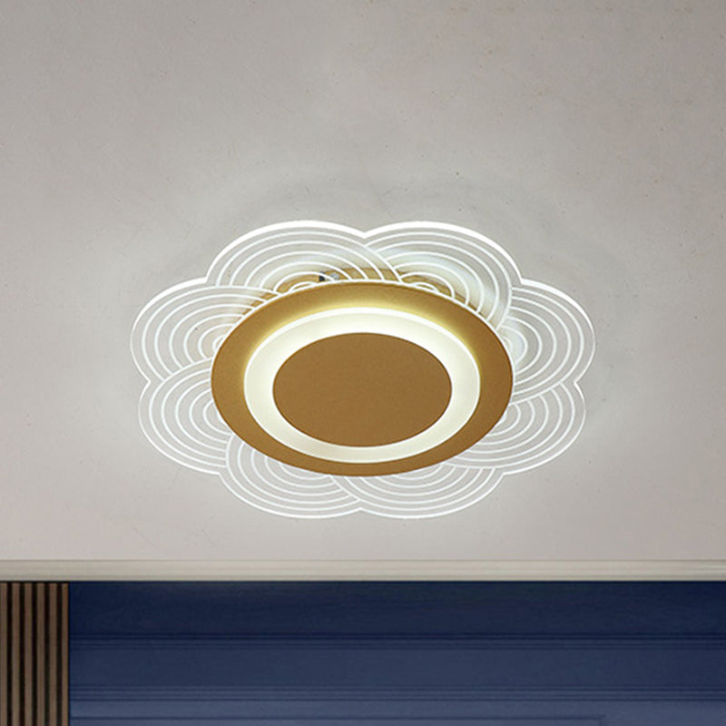 Acrylic Flower Ceiling Fixture Cartoon LED Gold Flush Mount Light in Warm/White Light for bedroom Gold Clearhalo 'Ceiling Lights' 'Close To Ceiling Lights' 'Close to ceiling' 'Flush mount' Lighting' 1688736