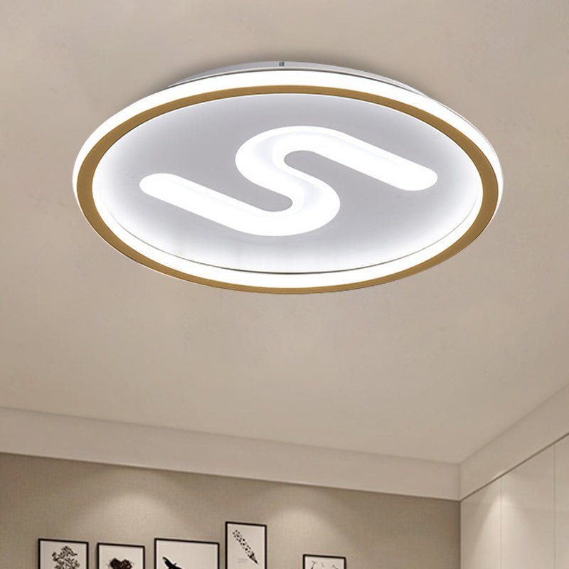 S-Shaped Acrylic Ceiling Lighting Contemporary Black/Gold LED Flush Light Fixture, Warm/White Light Gold Clearhalo 'Ceiling Lights' 'Close To Ceiling Lights' 'Close to ceiling' 'Flush mount' Lighting' 1688766