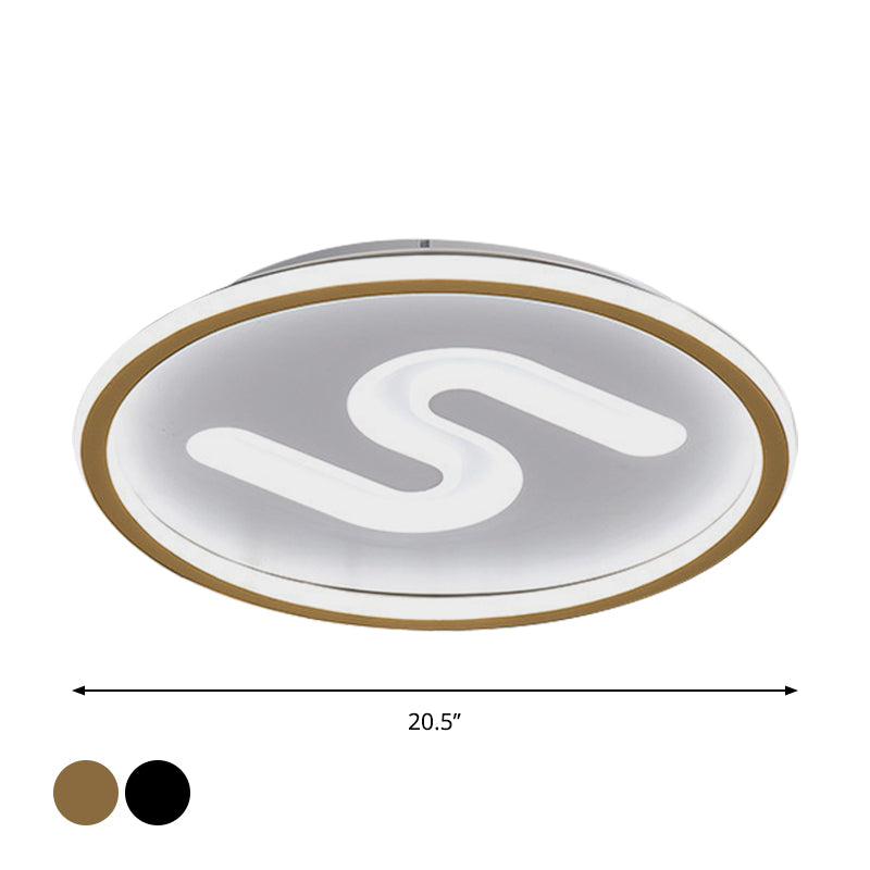 S-Shaped Acrylic Ceiling Lighting Contemporary Black/Gold LED Flush Light Fixture, Warm/White Light Clearhalo 'Ceiling Lights' 'Close To Ceiling Lights' 'Close to ceiling' 'Flush mount' Lighting' 1688769