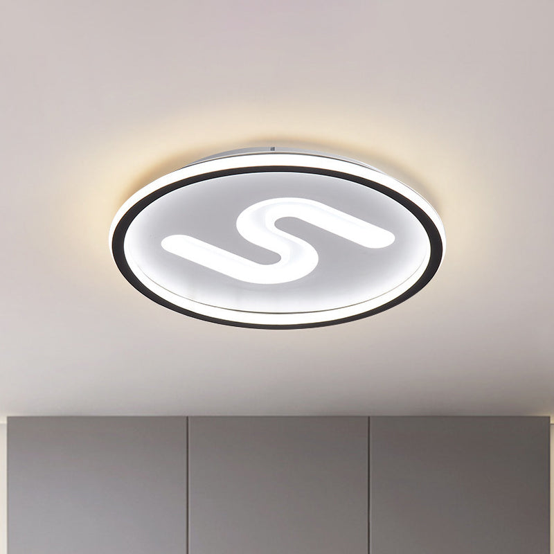S-Shaped Acrylic Ceiling Lighting Contemporary Black/Gold LED Flush Light Fixture, Warm/White Light Black Clearhalo 'Ceiling Lights' 'Close To Ceiling Lights' 'Close to ceiling' 'Flush mount' Lighting' 1688770