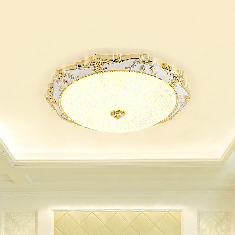 LED Round Ceiling Flush Traditional White and Gold Milky Glass Printed Flush Mount Lighting White-Gold Clearhalo 'Ceiling Lights' 'Close To Ceiling Lights' 'Close to ceiling' 'Flush mount' Lighting' 1688778