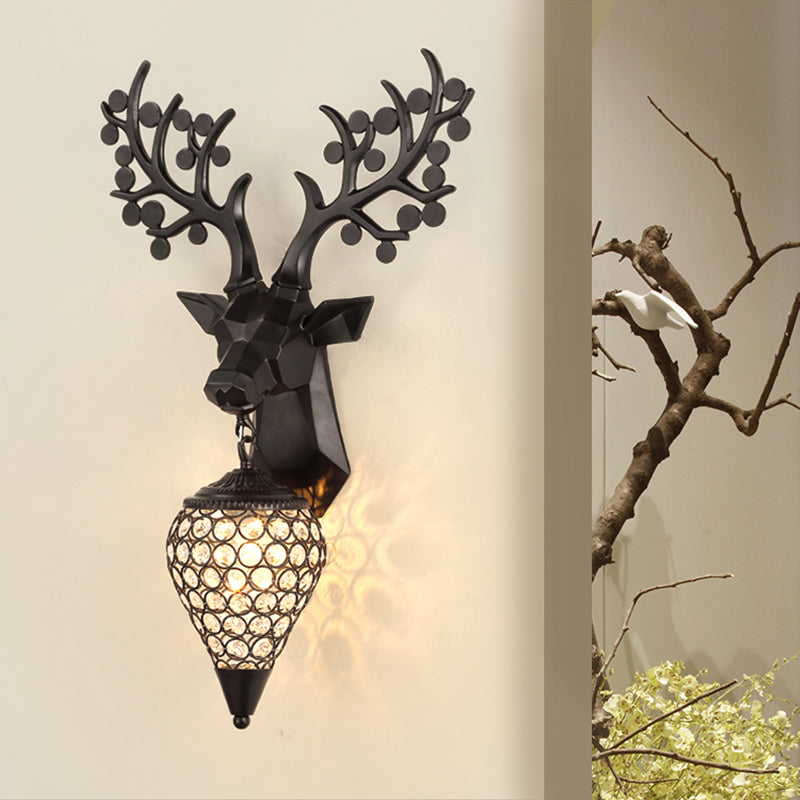Diamond Cage/Elongated Orb Metal Wall Lamp Vintage 1-Bulb Sitting Room Wall Lighting Idea in Black/Silver/Gold Clearhalo 'Wall Lamps & Sconces' 'Wall Lights' Lighting' 1688825