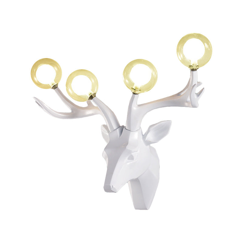 Sika Deer Living Room Wall Lamp Classic Style Resin 4 Heads Black/White/Blue Wall Sconce Light with Orb Clear Crystal Shade Clearhalo 'Wall Lamps & Sconces' 'Wall Lights' Lighting' 1688924