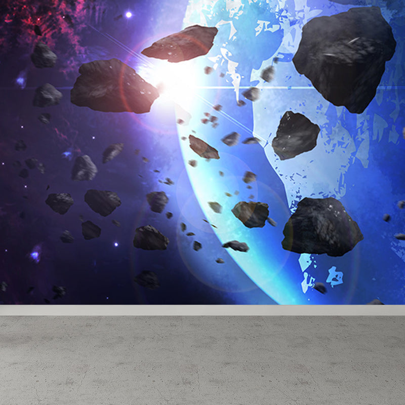 Modern Planet View Mural Wallpaper Blue Waterproofing Wall Covering for Girls Bedroom Blue Design 1 Clearhalo 'Wall Decor' 'Wall Mural' 1689123
