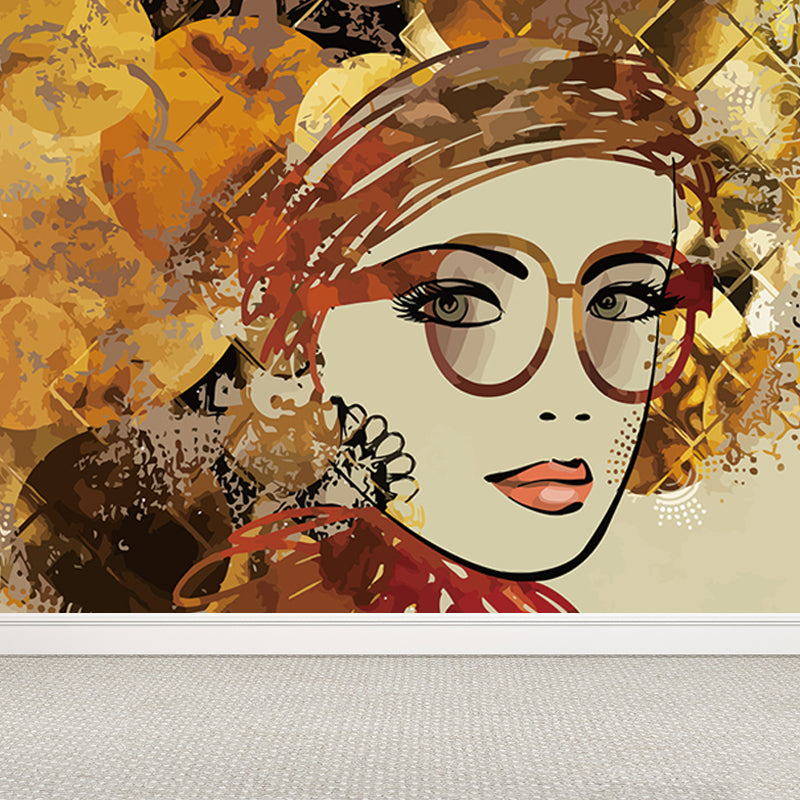 Female Character Print Mural Wallpaper Contemporary Non-Woven Material Wall Covering Clearhalo 'Wall Decor' 'Wall Mural' 1689184