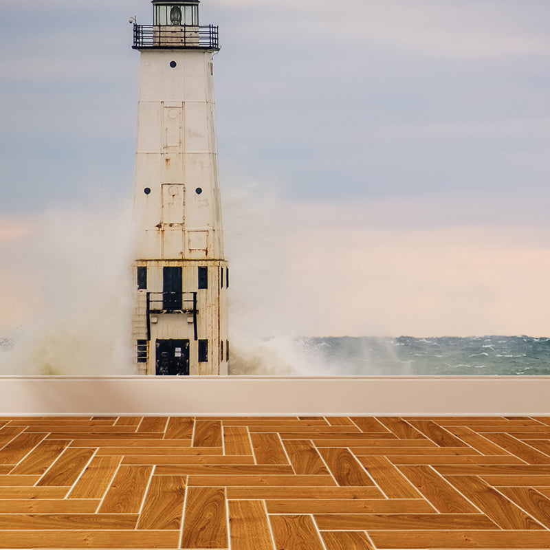 Big Lighthouse View Mural Wallpaper Illuminative Coastal Dining Room Wall Covering Clearhalo 'Wall Decor' 'Wall Mural' 1689220