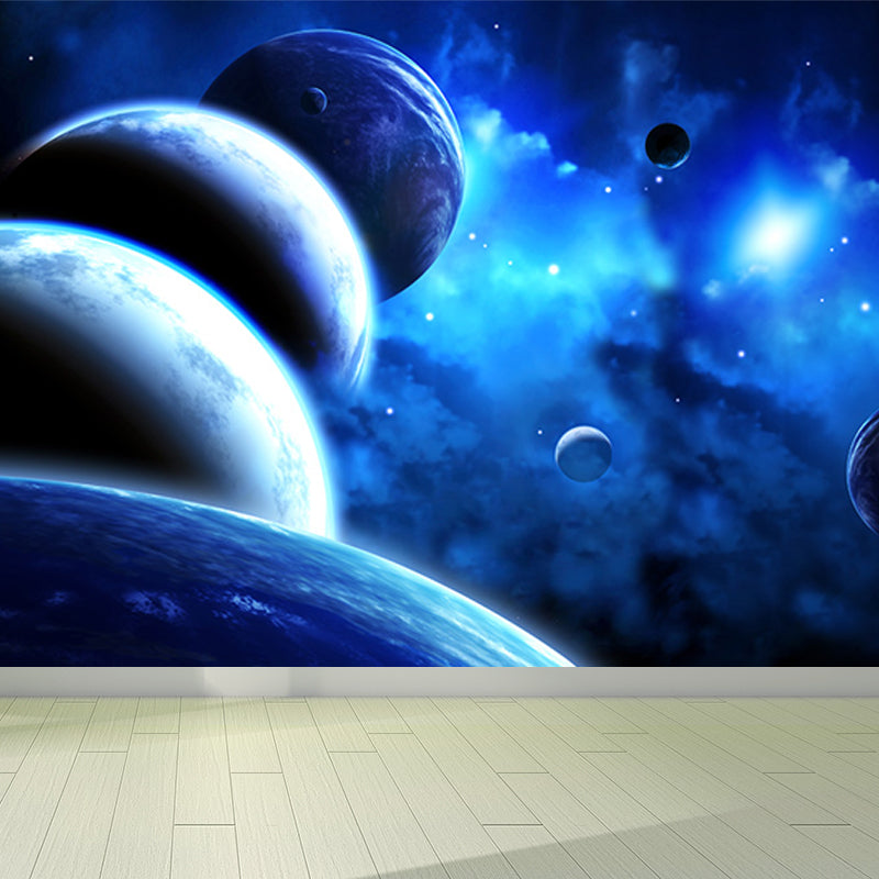 Amazing Planet Scene Mural Decal Blue Contemporary Wall Covering for Living Room Blue Design 2 Clearhalo 'Wall Decor' 'Wall Mural' 1689334