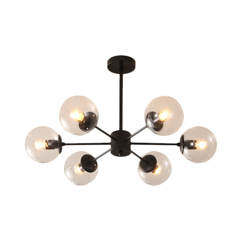 Amber/Blue/Clear Glass Spherical Chandelier Light Post Modern 6/8/10 Lights Black Pendant Lamp for Bedroom Clearhalo 'Ceiling Lights' 'Chandeliers' 'Clear' 'Glass shade' 'Glass' 'Industrial' 'Modern Chandeliers' 'Modern' 'Tiffany' 'Traditional Chandeliers' Lighting' 168934