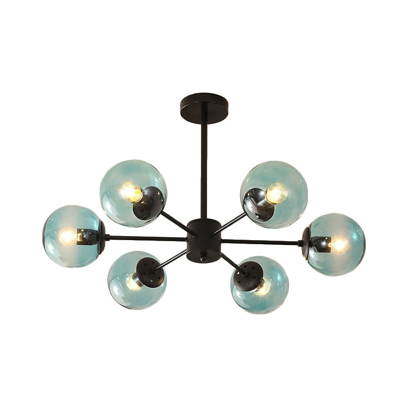Amber/Blue/Clear Glass Spherical Chandelier Light Post Modern 6/8/10 Lights Black Pendant Lamp for Bedroom Clearhalo 'Ceiling Lights' 'Chandeliers' 'Clear' 'Glass shade' 'Glass' 'Industrial' 'Modern Chandeliers' 'Modern' 'Tiffany' 'Traditional Chandeliers' Lighting' 168936