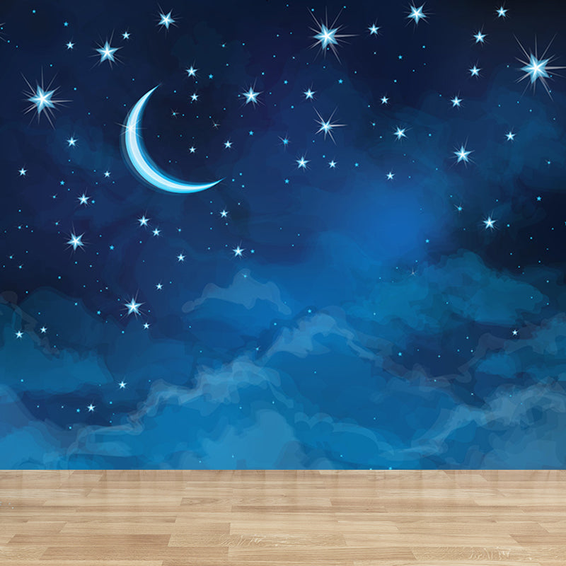 Stain Resistant Starry Night Mural Non-Woven Texture Modern Wall Decor for Girls Room Blue Design 1 Clearhalo 'Wall Decor' 'Wall Mural' 1689399