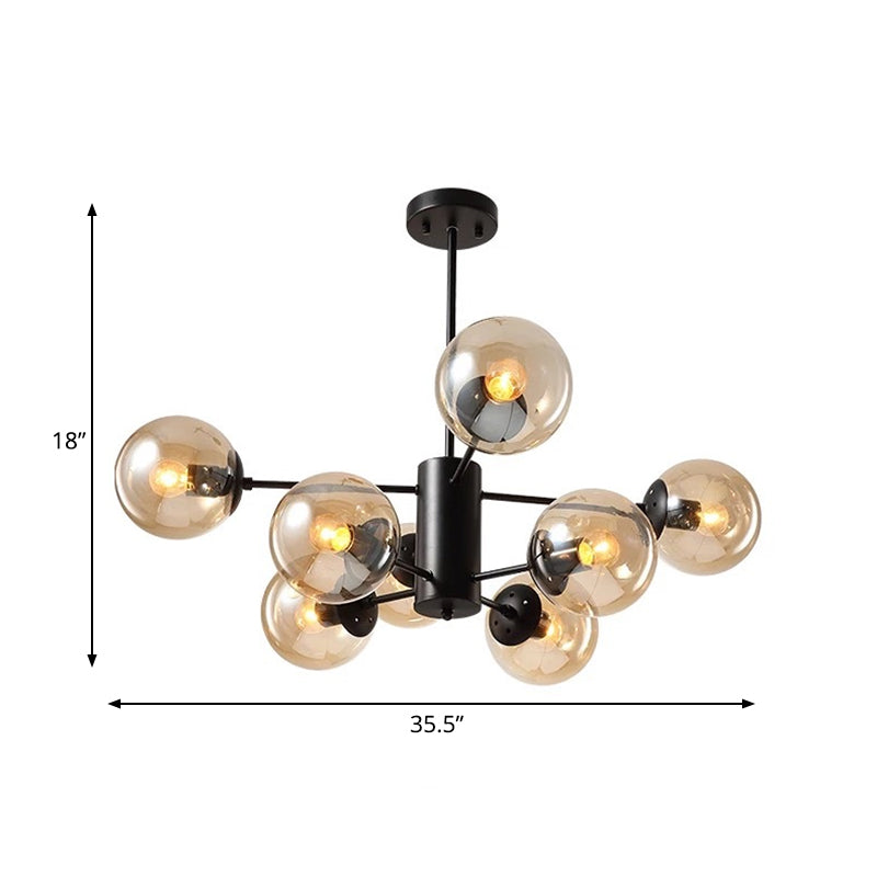 Amber/Blue/Clear Glass Spherical Chandelier Light Post Modern 6/8/10 Lights Black Pendant Lamp for Bedroom Clearhalo 'Ceiling Lights' 'Chandeliers' 'Clear' 'Glass shade' 'Glass' 'Industrial' 'Modern Chandeliers' 'Modern' 'Tiffany' 'Traditional Chandeliers' Lighting' 168940