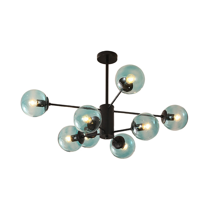 Amber/Blue/Clear Glass Spherical Chandelier Light Post Modern 6/8/10 Lights Black Pendant Lamp for Bedroom Clearhalo 'Ceiling Lights' 'Chandeliers' 'Clear' 'Glass shade' 'Glass' 'Industrial' 'Modern Chandeliers' 'Modern' 'Tiffany' 'Traditional Chandeliers' Lighting' 168942