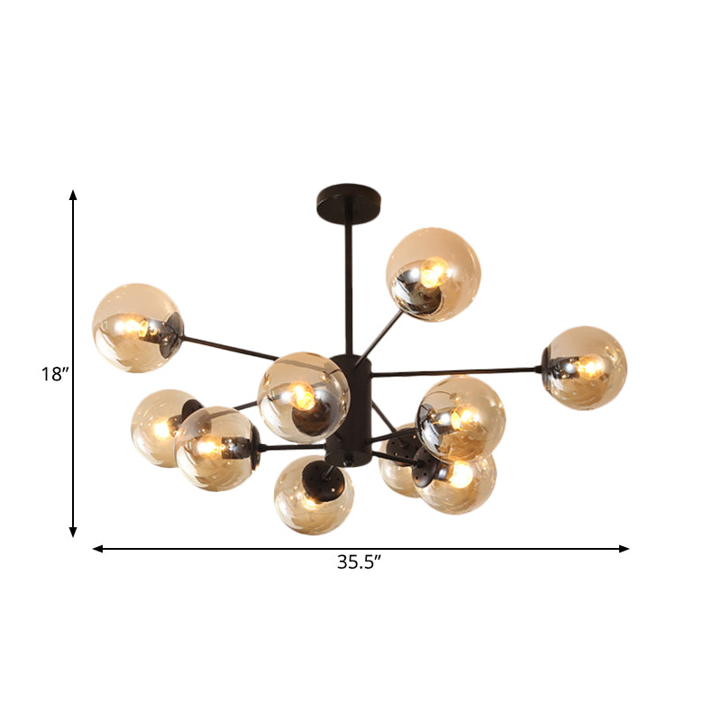 Amber/Blue/Clear Glass Spherical Chandelier Light Post Modern 6/8/10 Lights Black Pendant Lamp for Bedroom Clearhalo 'Ceiling Lights' 'Chandeliers' 'Clear' 'Glass shade' 'Glass' 'Industrial' 'Modern Chandeliers' 'Modern' 'Tiffany' 'Traditional Chandeliers' Lighting' 168945