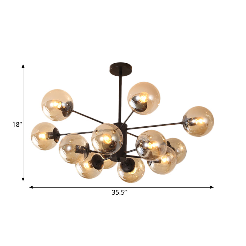 Amber/Blue/Clear Glass Spherical Chandelier Light Post Modern 6/8/10 Lights Black Pendant Lamp for Bedroom Clearhalo 'Ceiling Lights' 'Chandeliers' 'Clear' 'Glass shade' 'Glass' 'Industrial' 'Modern Chandeliers' 'Modern' 'Tiffany' 'Traditional Chandeliers' Lighting' 168954