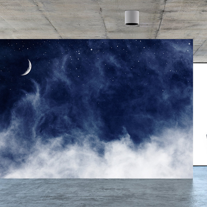Photography Moon and Stars Mural Giant Wall Covering for Dining Room, Custom Printed Clearhalo 'Wall Decor' 'Wall Mural' 1689541