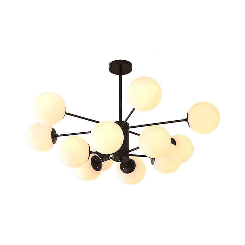 Amber/Blue/Clear Glass Spherical Chandelier Light Post Modern 6/8/10 Lights Black Pendant Lamp for Bedroom Clearhalo 'Ceiling Lights' 'Chandeliers' 'Clear' 'Glass shade' 'Glass' 'Industrial' 'Modern Chandeliers' 'Modern' 'Tiffany' 'Traditional Chandeliers' Lighting' 168957