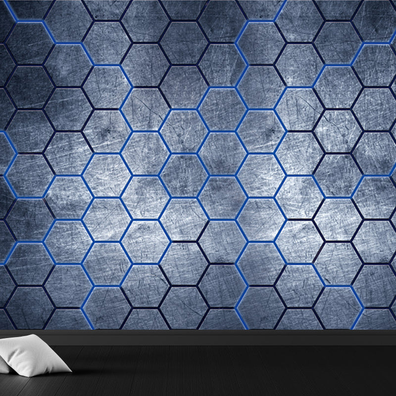 Industrial Hexagon Pattern Wall Mural Dark Gray Decorative Wall Covering for Living Room Dark Gray Design 1 Clearhalo 'Wall Decor' 'Wall Mural' 1689604
