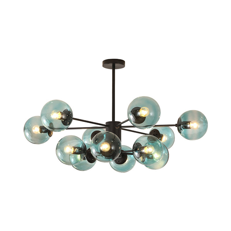 Amber/Blue/Clear Glass Spherical Chandelier Light Post Modern 6/8/10 Lights Black Pendant Lamp for Bedroom Clearhalo 'Ceiling Lights' 'Chandeliers' 'Clear' 'Glass shade' 'Glass' 'Industrial' 'Modern Chandeliers' 'Modern' 'Tiffany' 'Traditional Chandeliers' Lighting' 168962