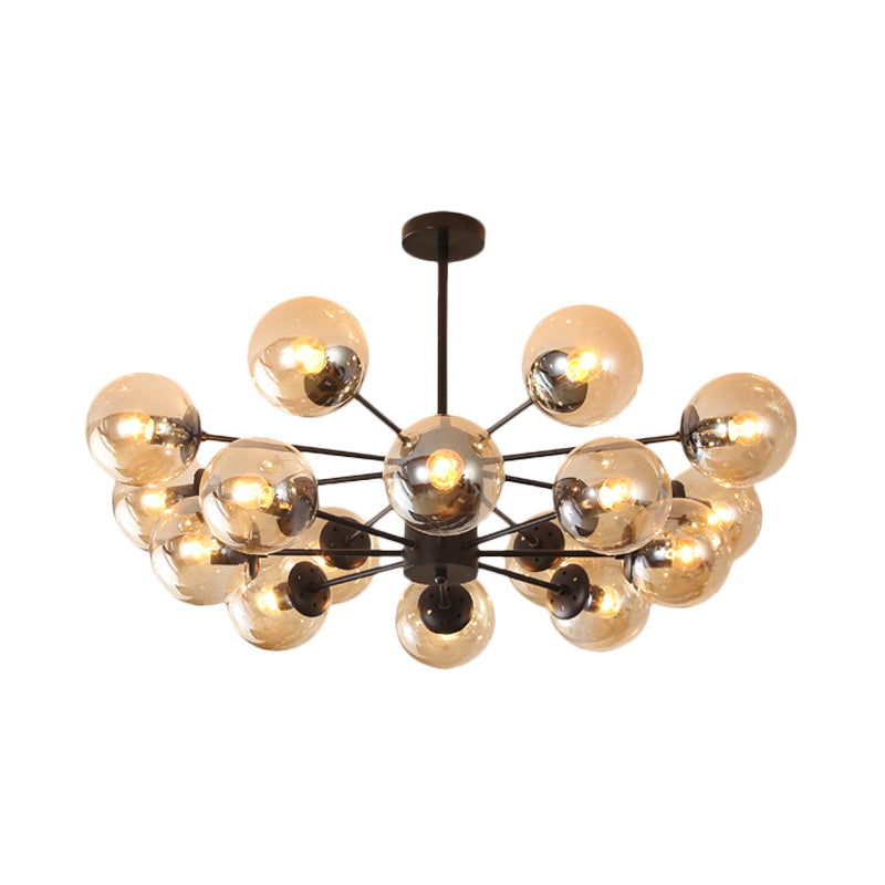 Amber/Blue/Clear Glass Spherical Chandelier Light Post Modern 6/8/10 Lights Black Pendant Lamp for Bedroom Clearhalo 'Ceiling Lights' 'Chandeliers' 'Clear' 'Glass shade' 'Glass' 'Industrial' 'Modern Chandeliers' 'Modern' 'Tiffany' 'Traditional Chandeliers' Lighting' 168964