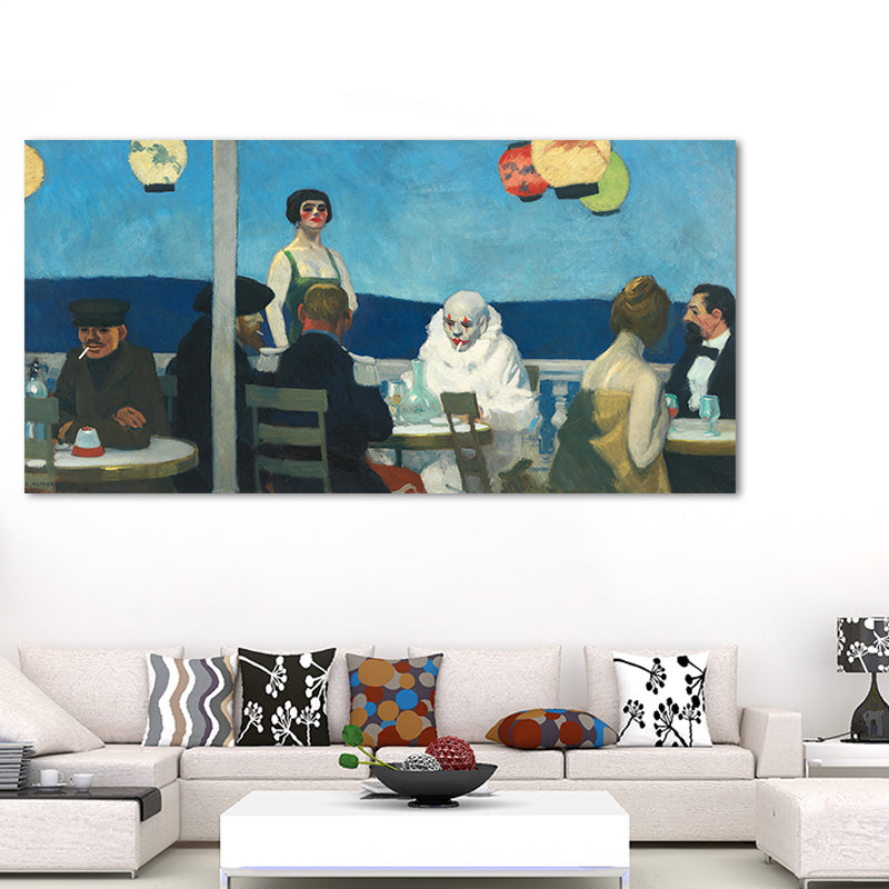Restaurant's Figure Painting Blue Canvas Wall Art Print Textured, Multiple Sizes Blue Clearhalo 'Art Gallery' 'Canvas Art' 'Traditional' Arts' 1689928