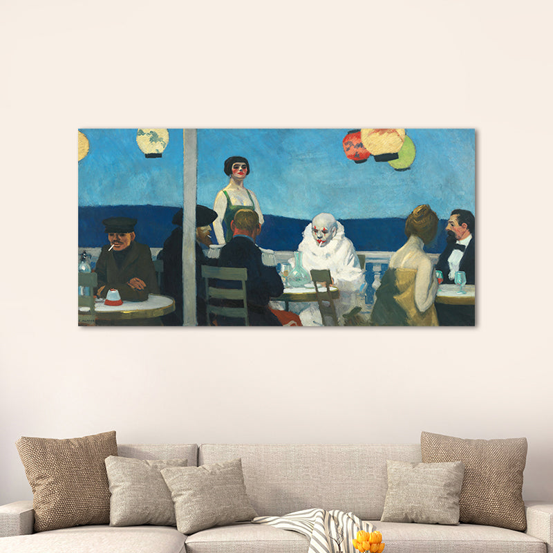 Restaurant's Figure Painting Blue Canvas Wall Art Print Textured, Multiple Sizes Clearhalo 'Art Gallery' 'Canvas Art' 'Traditional' Arts' 1689929