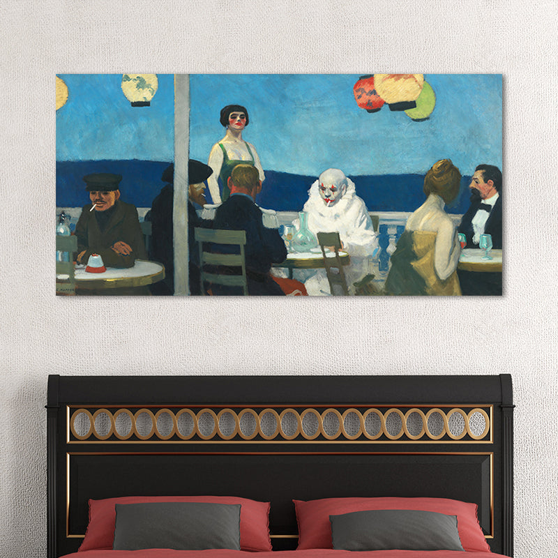 Restaurant's Figure Painting Blue Canvas Wall Art Print Textured, Multiple Sizes Clearhalo 'Art Gallery' 'Canvas Art' 'Traditional' Arts' 1689930