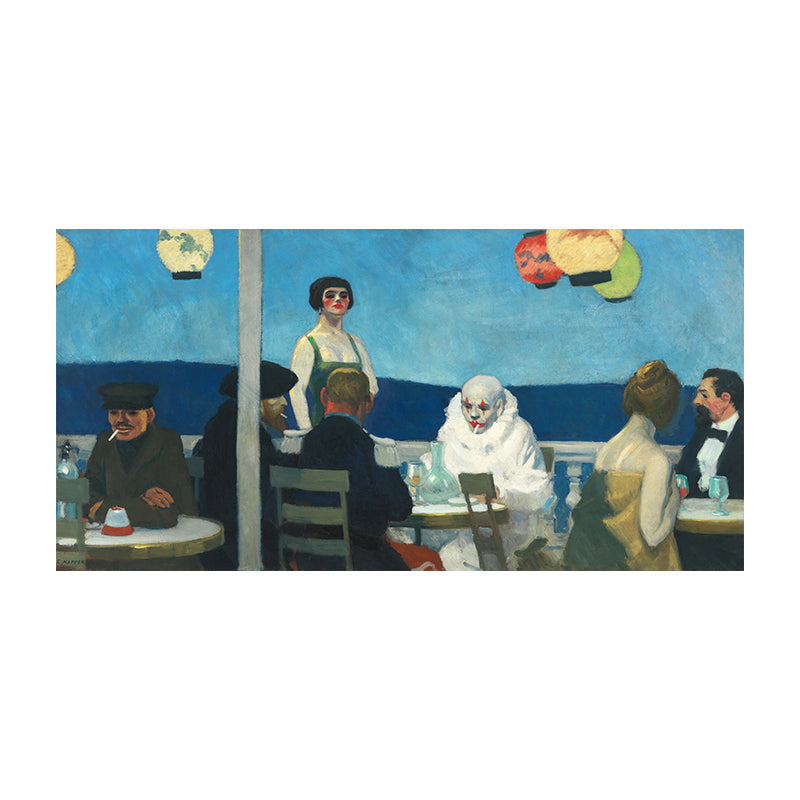 Restaurant's Figure Painting Blue Canvas Wall Art Print Textured, Multiple Sizes Clearhalo 'Art Gallery' 'Canvas Art' 'Traditional' Arts' 1689931