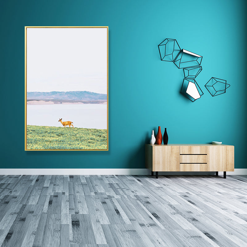Rustic Deer on Grass Art Print Canvas Decorative Green Wall Decor for Great Room Clearhalo 'Art Gallery' 'Canvas Art' 'Country Art Gallery' 'French Country' 'Rustic' Arts' 1690129