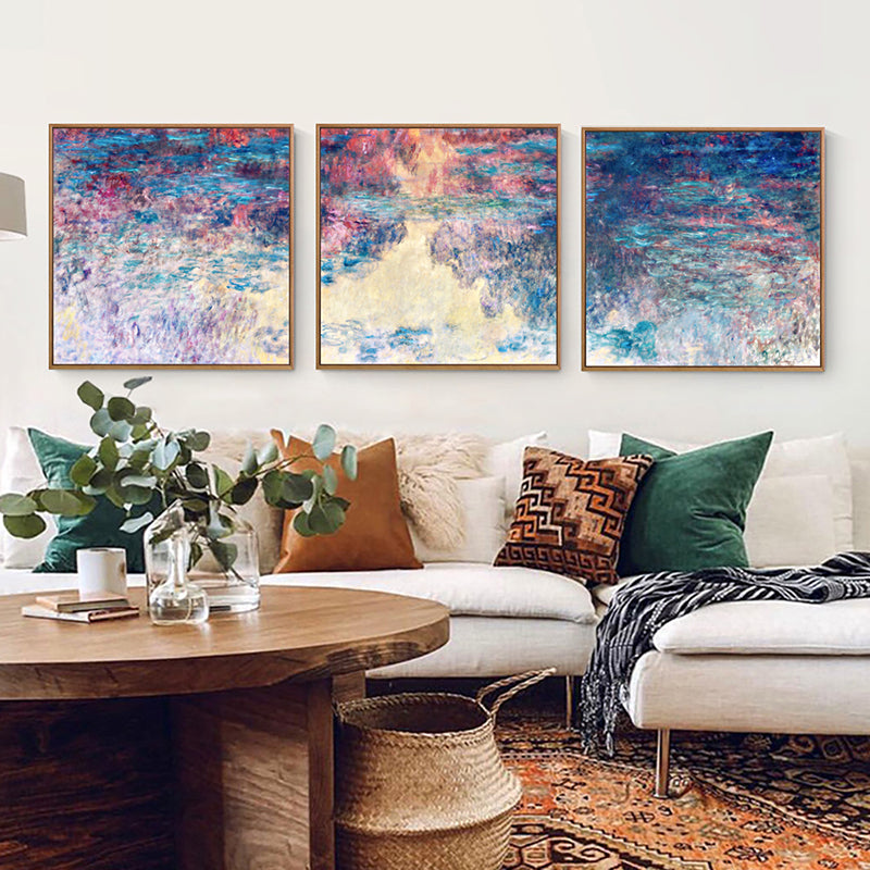 Purple Monet Water Lilies Painting Textured Farmhouse Family Room Canvas Wall Art Purple Design 1 Clearhalo 'Art Gallery' 'Canvas Art' 'Country Art Gallery' 'French Country' 'Rustic' Arts' 1690334