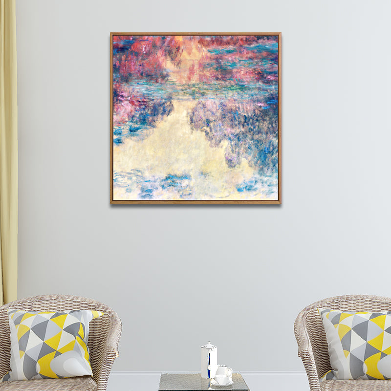 Purple Monet Water Lilies Painting Textured Farmhouse Family Room Canvas Wall Art Clearhalo 'Art Gallery' 'Canvas Art' 'Country Art Gallery' 'French Country' 'Rustic' Arts' 1690342