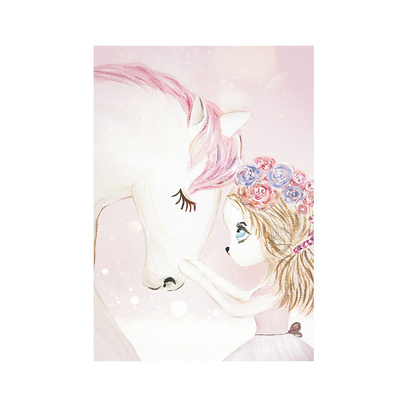 Fantasy Deer Girl Painting Canvas Childrens Art Textured Wall Decor in Pastel Color Clearhalo 'Art Gallery' 'Canvas Art' 'Kids' Arts' 1690366